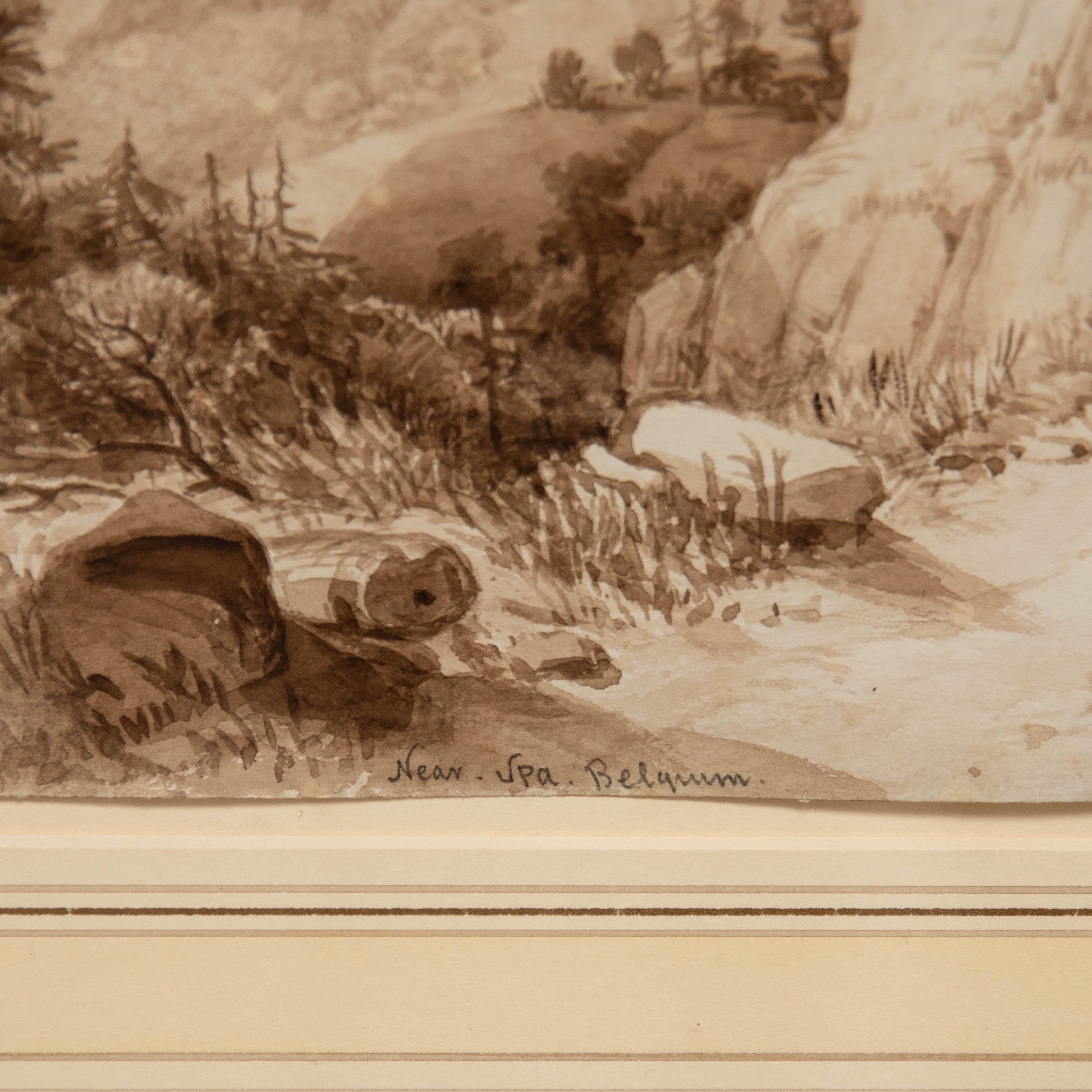 Henry C. Selous (1803-1890) - Gerahmtes Aquarell, Landschaft in der Nähe des Spa Belgiens, gerahmt im Angebot 1