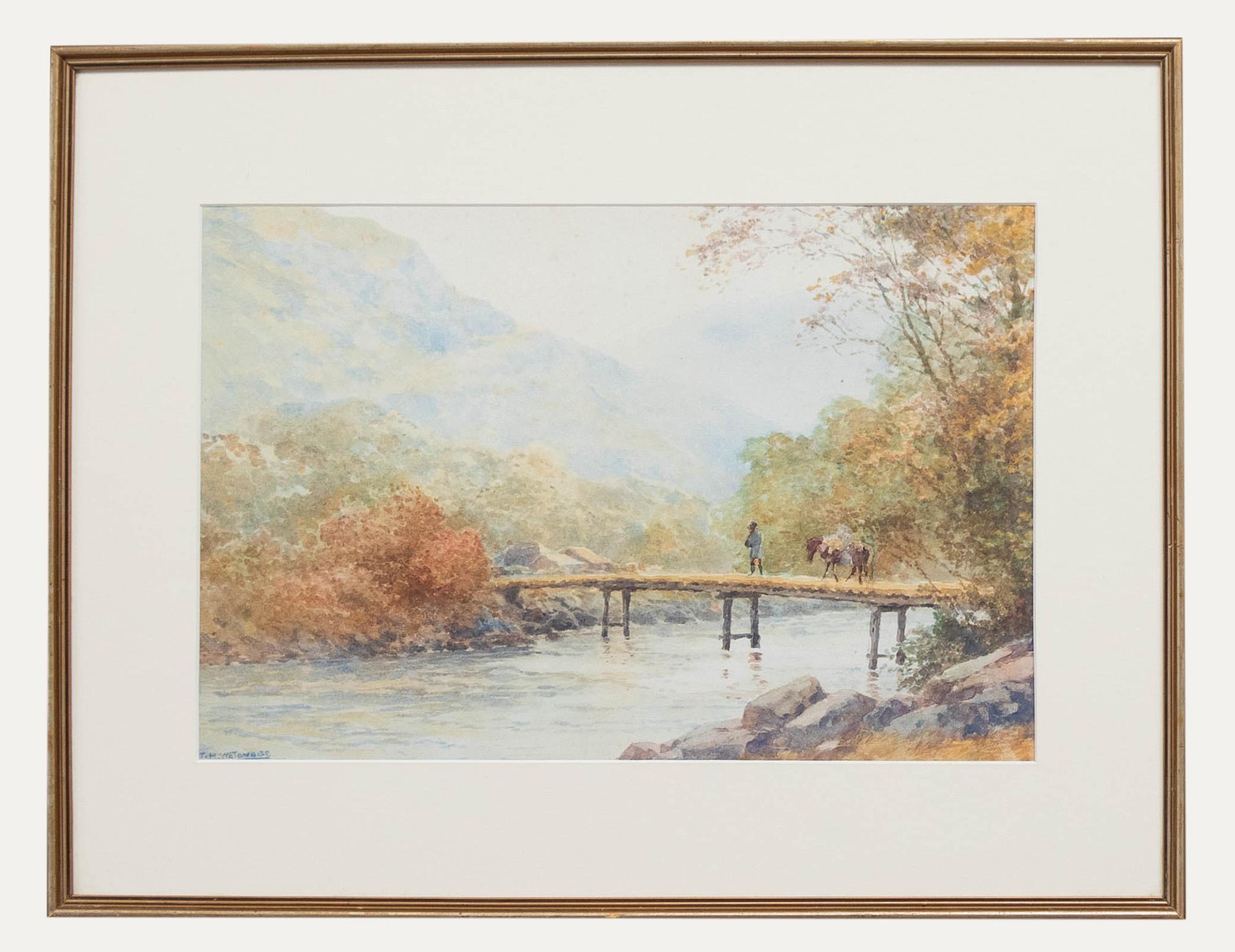 Unknown Landscape Art - T. H. Watanabe - Early 20th Century Watercolour, River Crossing Near Chucheng