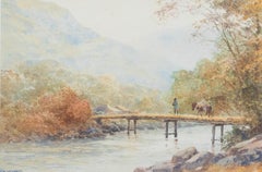 T. H. Watanabe - Early 20th Century Watercolour, River Crossing Near Chucheng