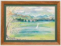 John Paddy Carstairs (1916-1970) - Gouache, scène de lac avec bateau à voile blanc