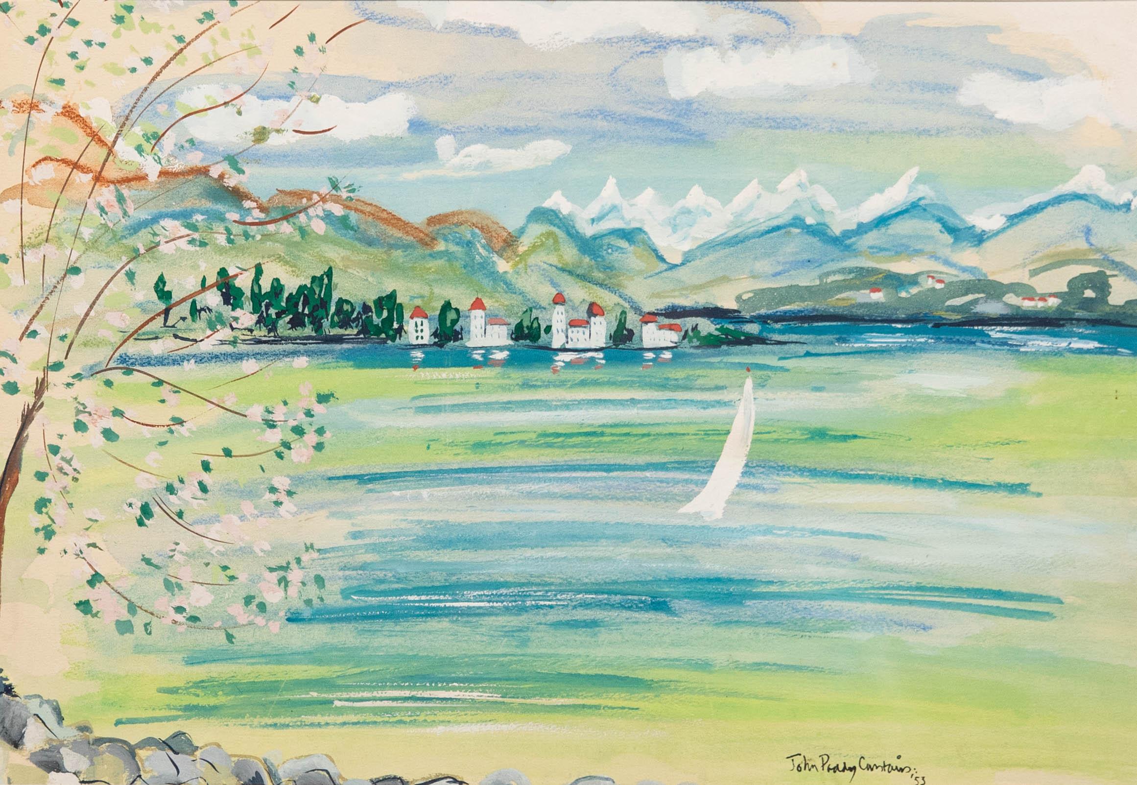John Paddy Carstairs (1916-1970) - Gouache, Lake Scene with White Sailing Boat - Art by Unknown