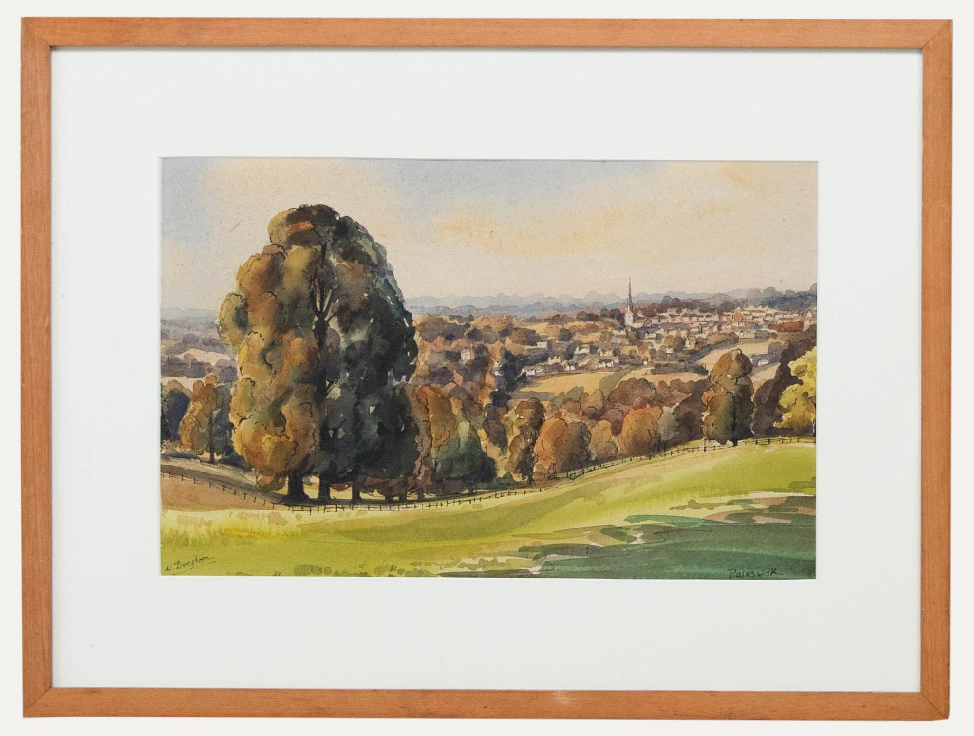 Landscape Art Unknown - William Dreghorn (1908-2001) - Aquarelle encadrée du milieu du 20e siècle, Painswick