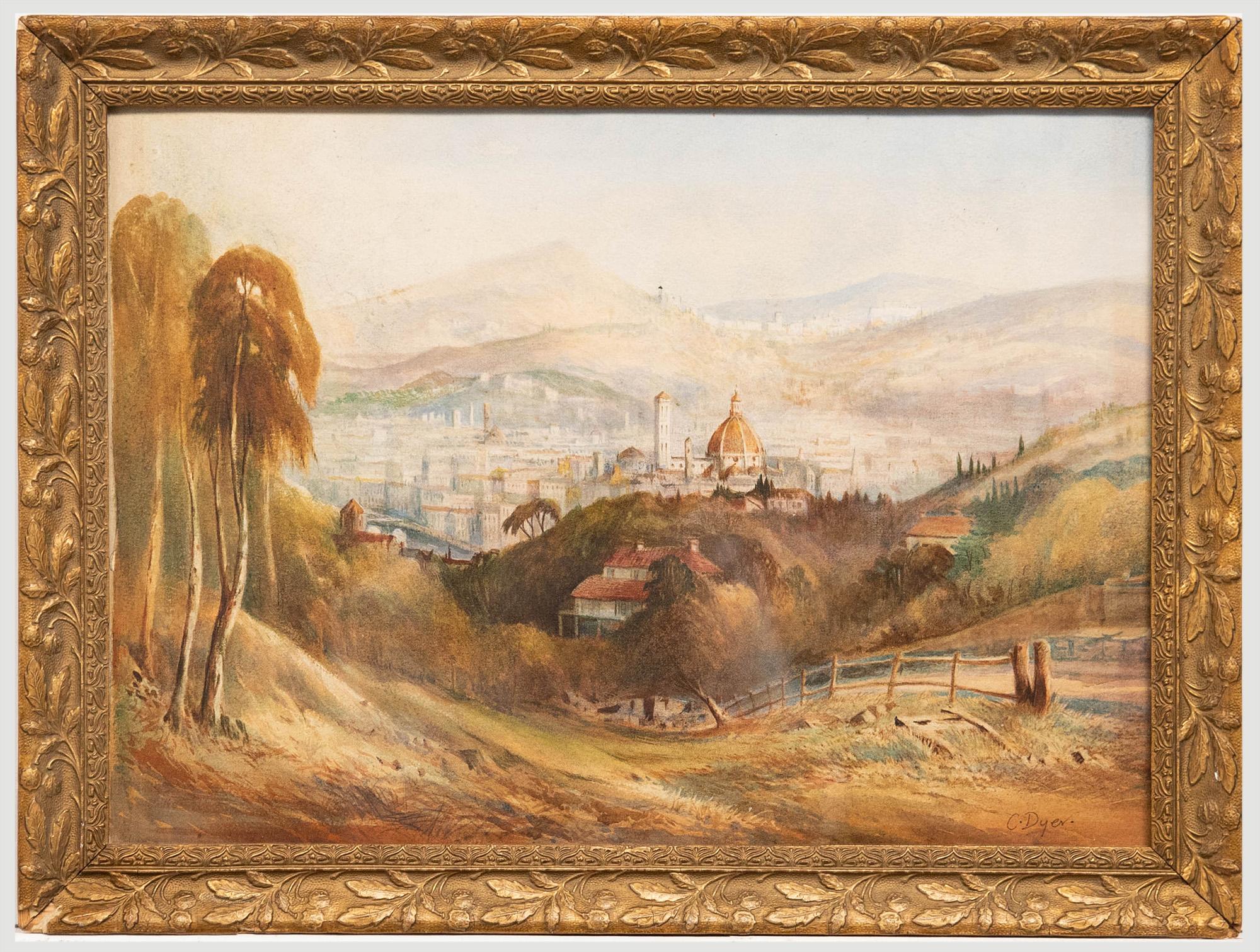 Landscape Art Unknown - C. Dyer - Aquarelle du 19e siècle, Vue de Florence