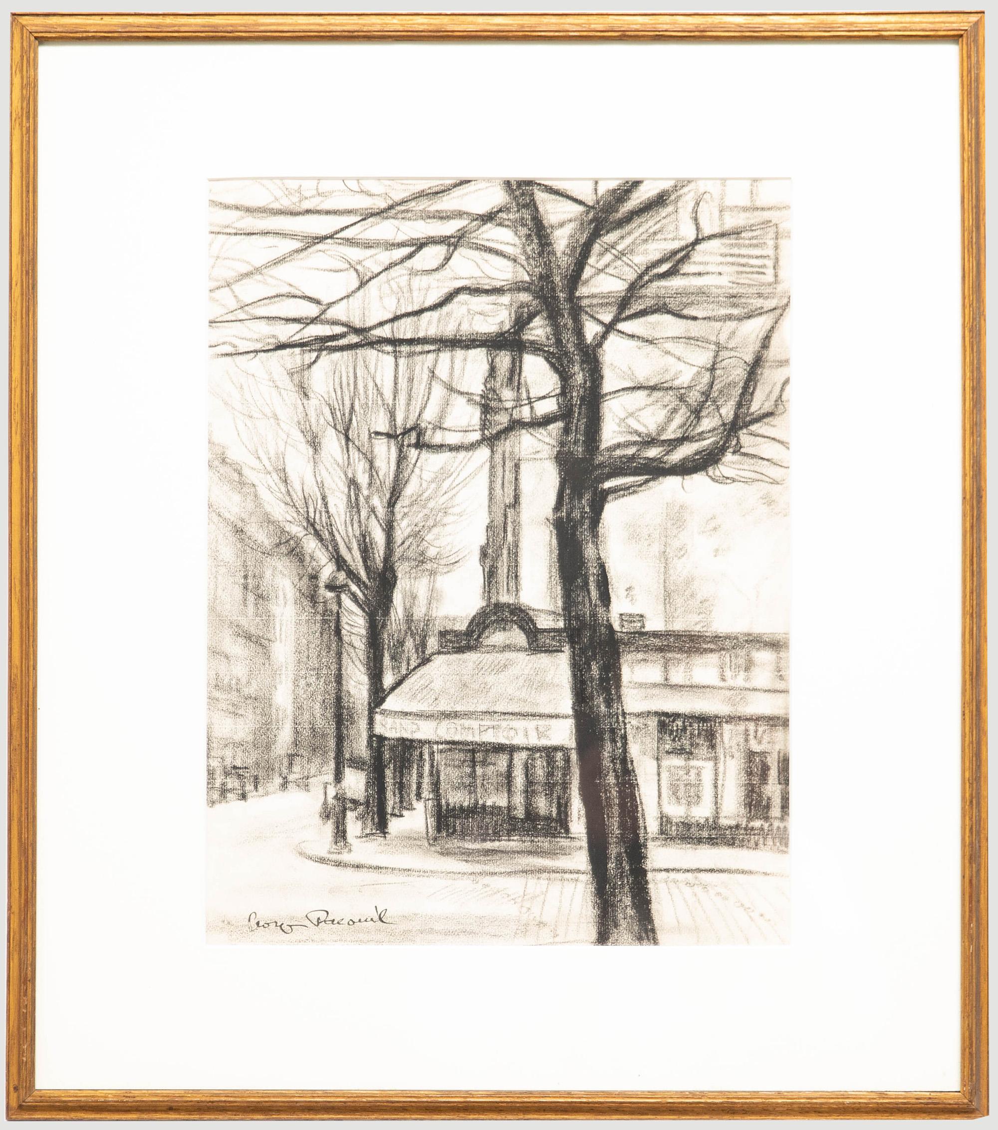 Unknown Landscape Art - Georges Pacouil (1903-1996) - Mid 20th Century Charcoal Drawing, Grand Comtoir