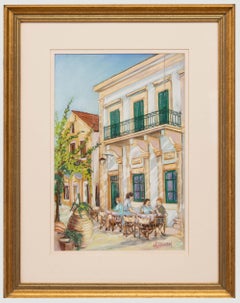 Vintage Christopher Stolworthy - Framed 20th Century Pastel, Social at the Restaurant