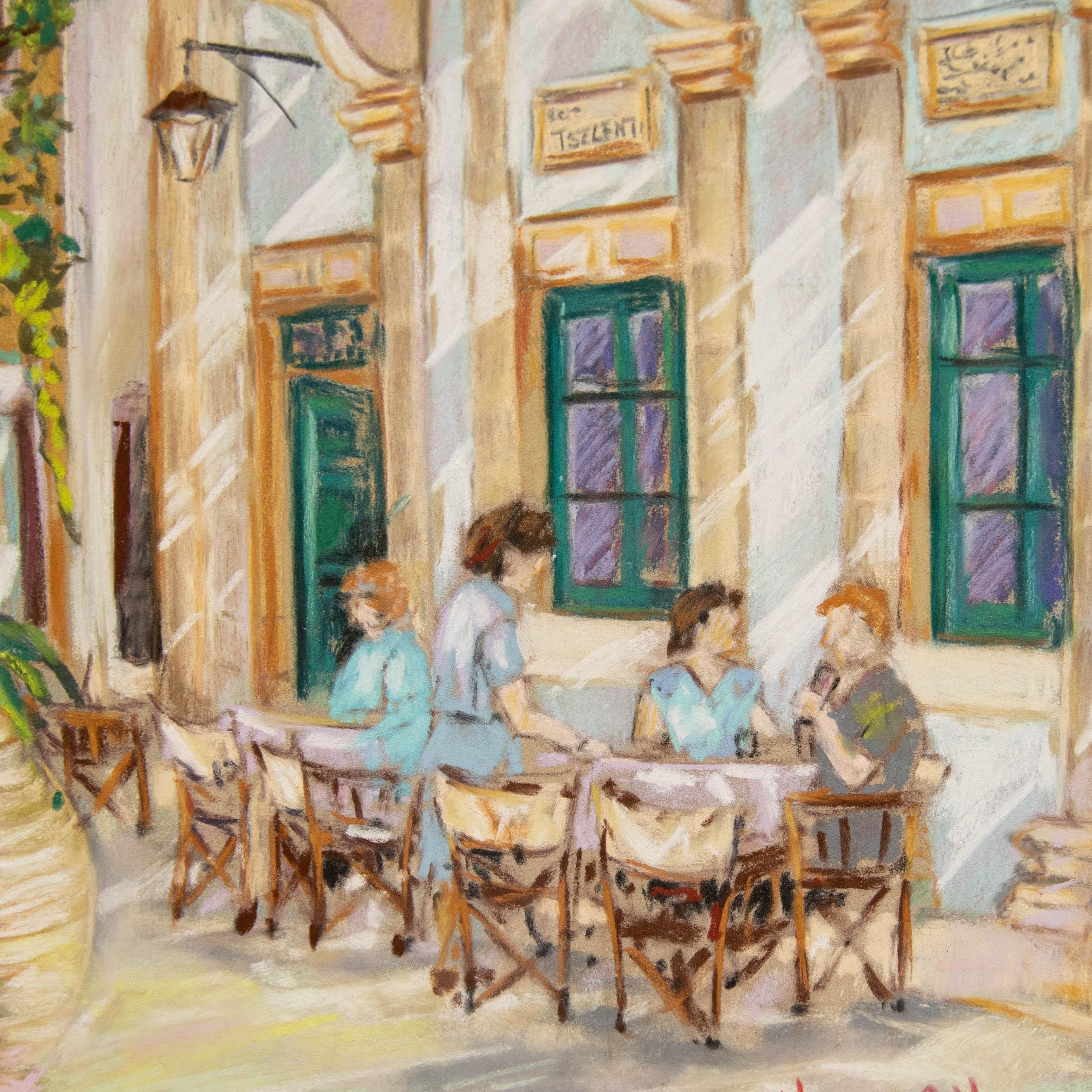 Christopher Stolworthy - Framed 20th Century Pastel, Social at the Restaurant For Sale 1