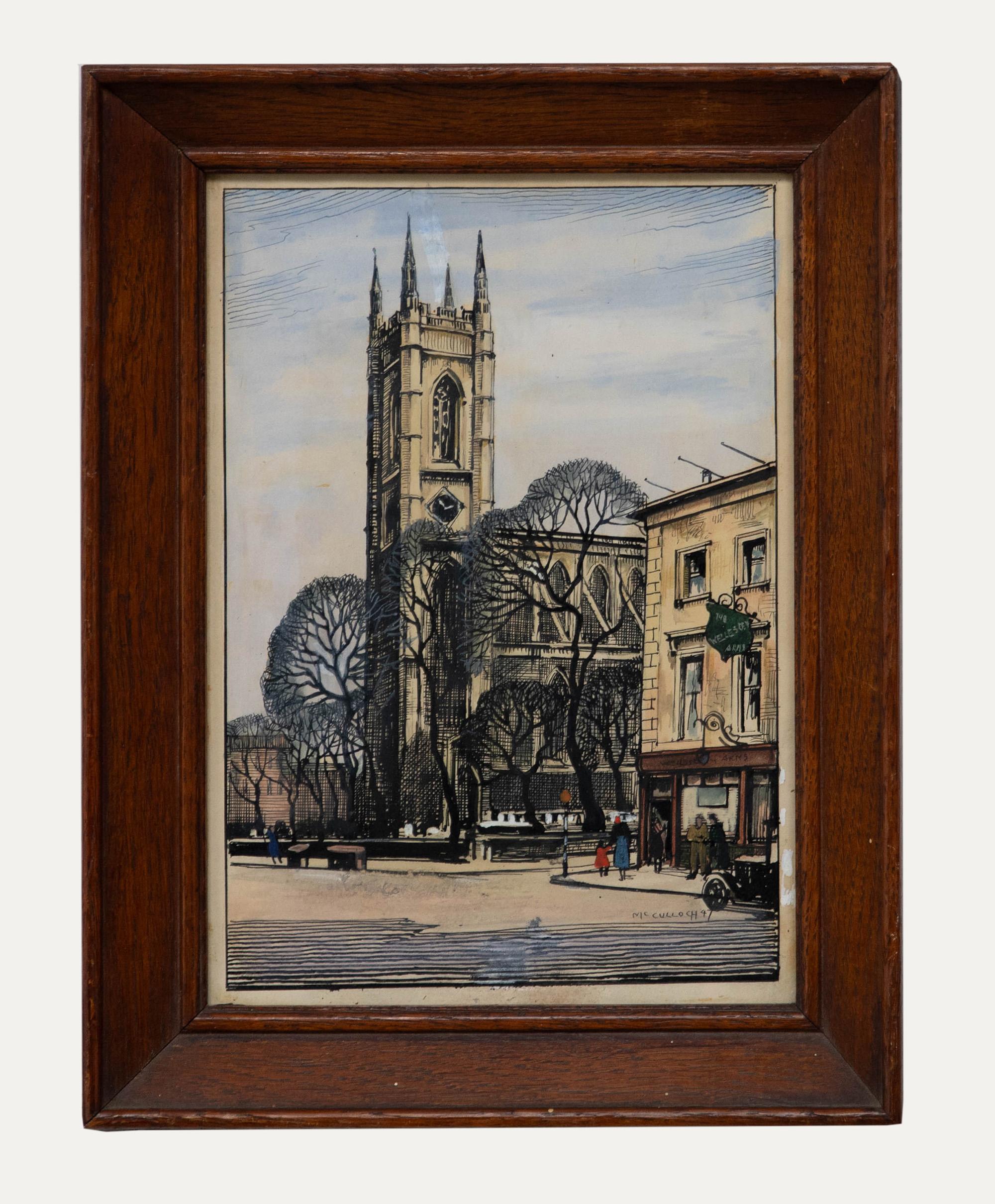 Landscape Art Unknown - Joseph R. Radcliffe Macculloch (1893-1961), aquarelle, St Dunstan-in-the-East