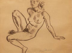 Georges Pacouil (1903-1996) - Mid 20th Century Charcoal Drawing, Poised Nude