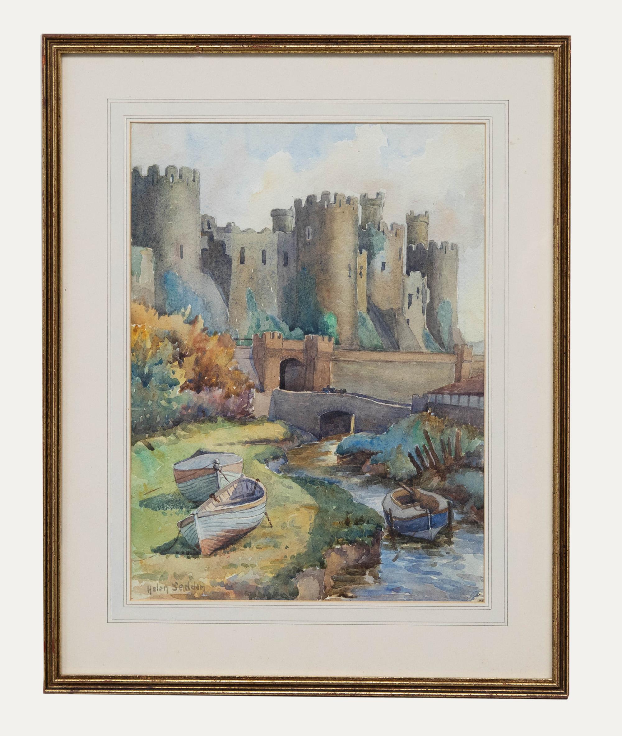 Unknown Landscape Art – Helen Priscilla Seddon STISA (1891-1975) – Aquarell, Conwy Castle