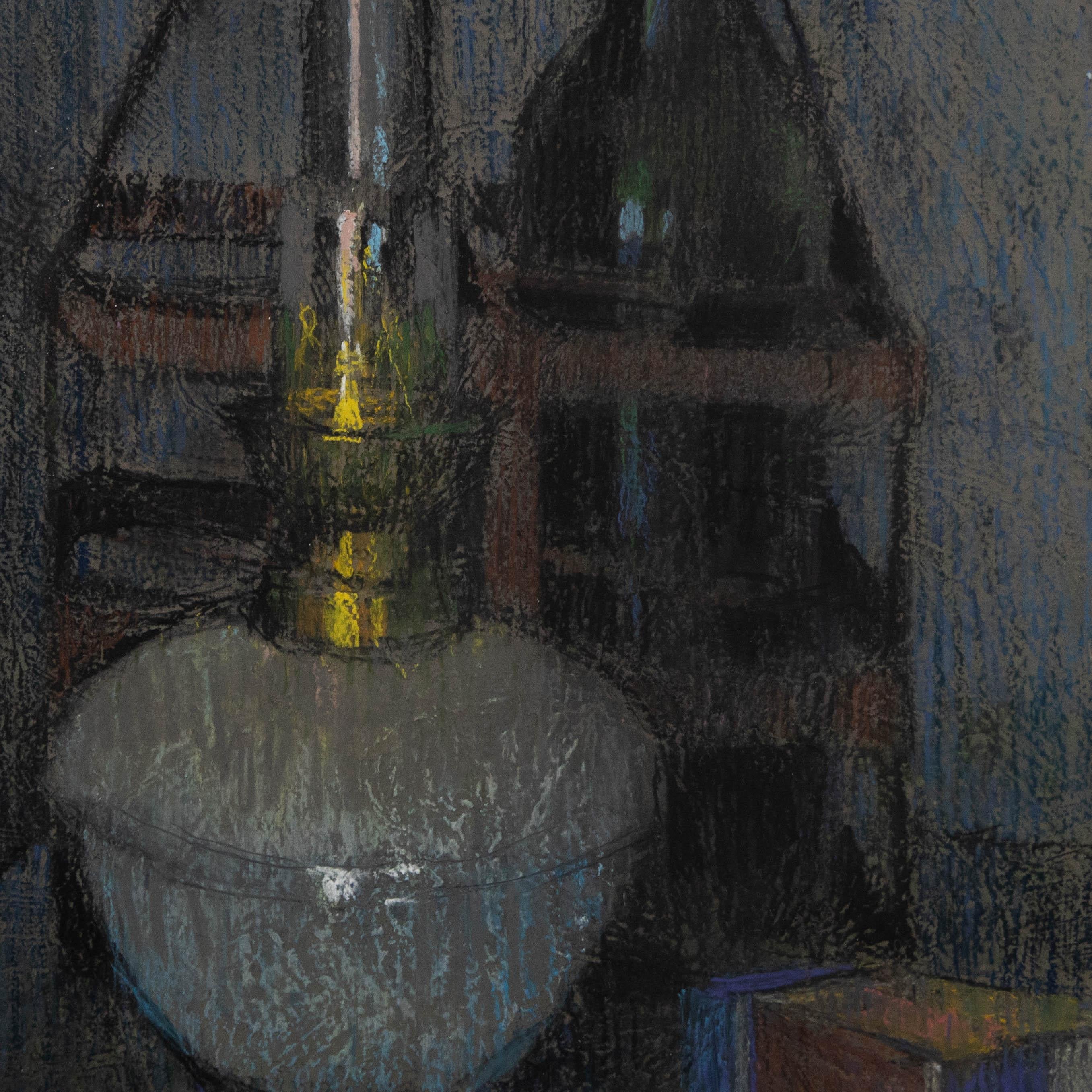 Jean Dulac (1902-1968) - 1958 Pastel, Le Lampe a Petrole 1