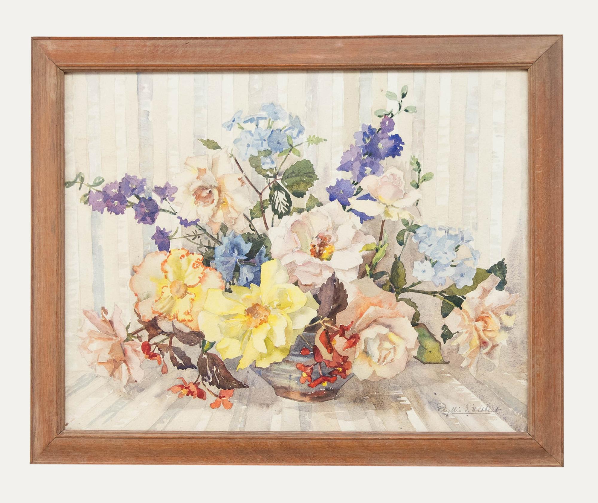 Unknown Still-Life - Phyllis I. Hibbert (1903-1971) - Framed Watercolour, Summer Flowers