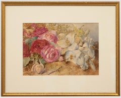 Mary E. Duffield RI (1819-1914) - Gerahmtes Aquarell, weiße Lilien und rosa Rosen