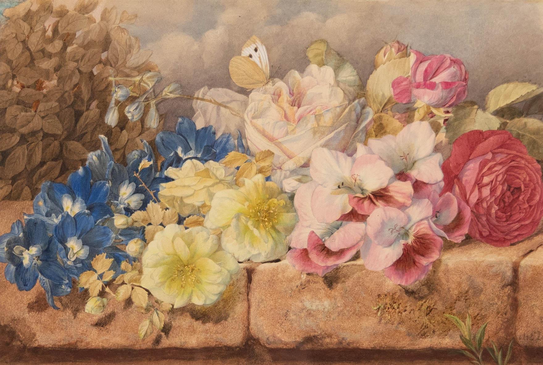 Mary Elizabeth Duffield RI (1819-1914) - Framed Watercolour, Wall Flowers For Sale 1