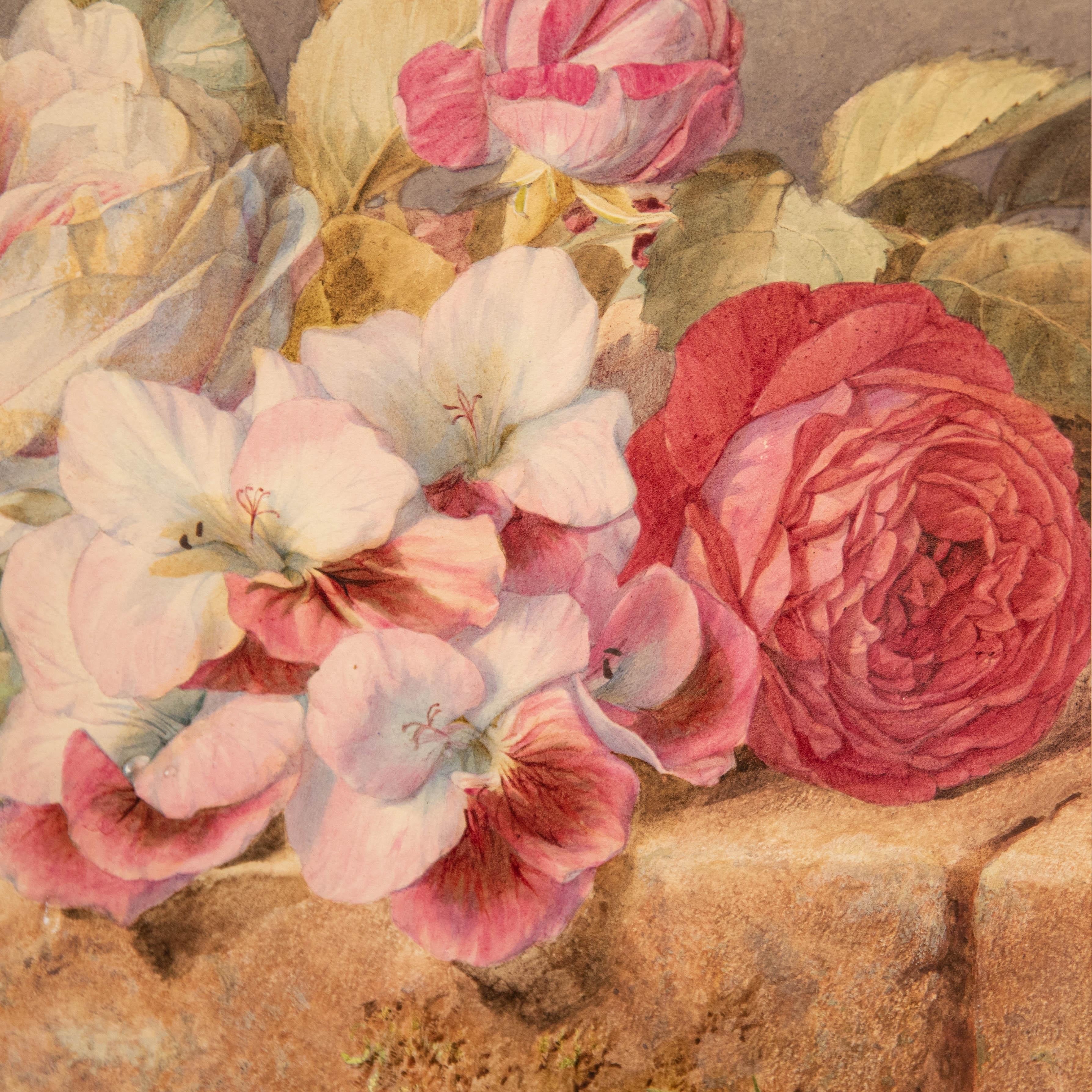 Mary Elizabeth Duffield RI (1819-1914) - Framed Watercolour, Wall Flowers For Sale 3
