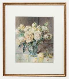 Mathilde See – Französisches Aquarell des frühen 20. Jahrhunderts, Blumenstrauß de Roses
