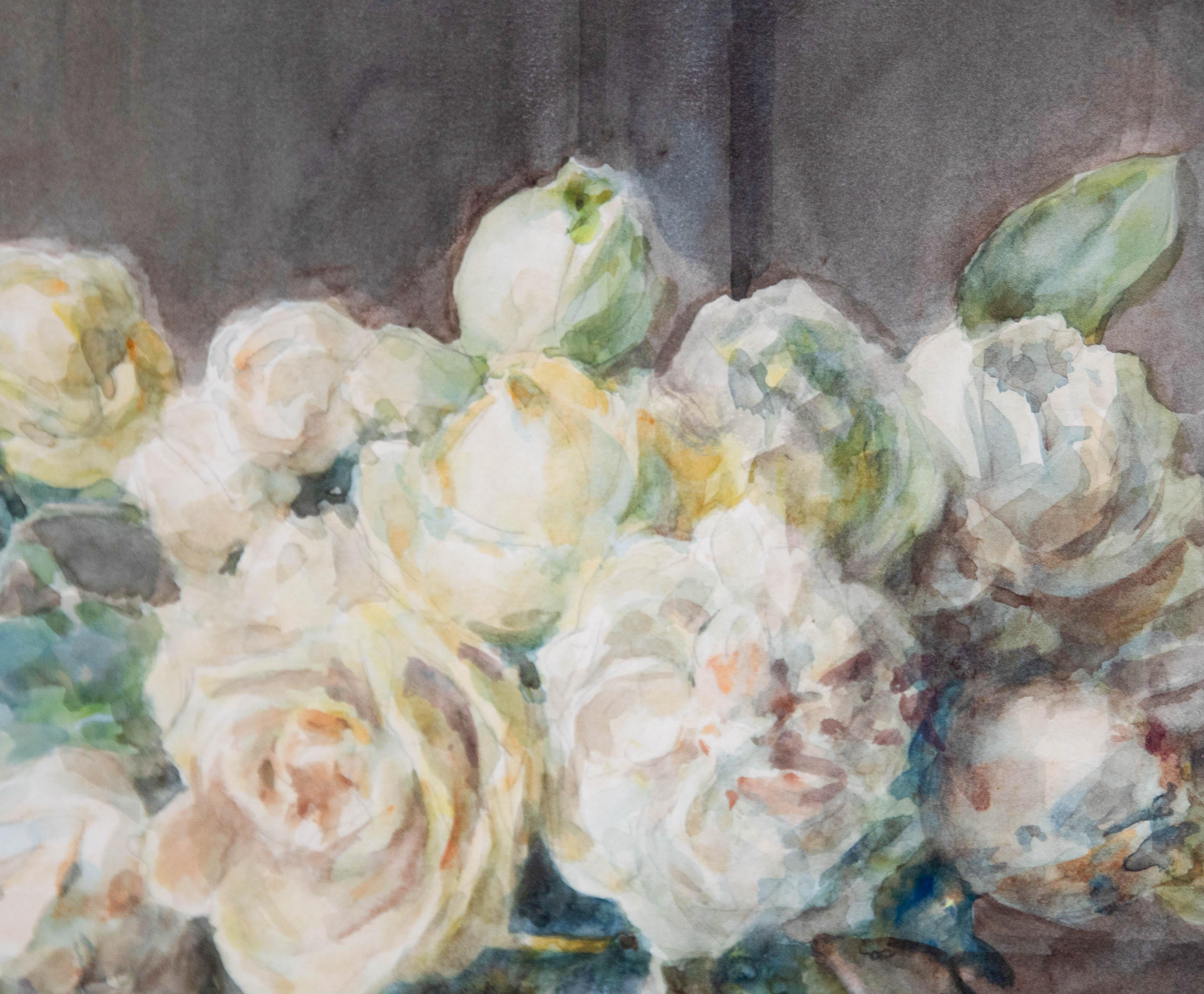 Mathilde See - French Early 20th Century Watercolour, Bouquet de Roses For Sale 1