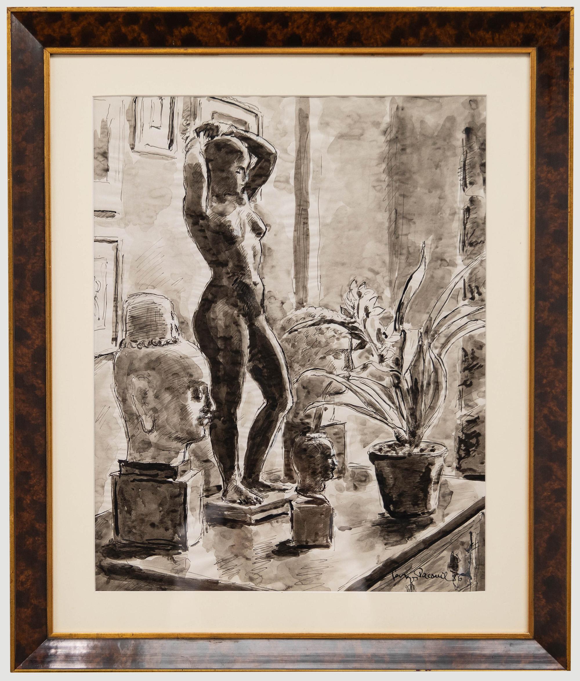 Unknown Nude - Georges Pacouil (1903-1996) - 1986 Watercolour, Objects of Interest