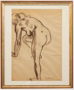 Vintage Georges Pacouil (1903-1996) - Mid 20th Century Charcoal Drawing, Dynamic Nude