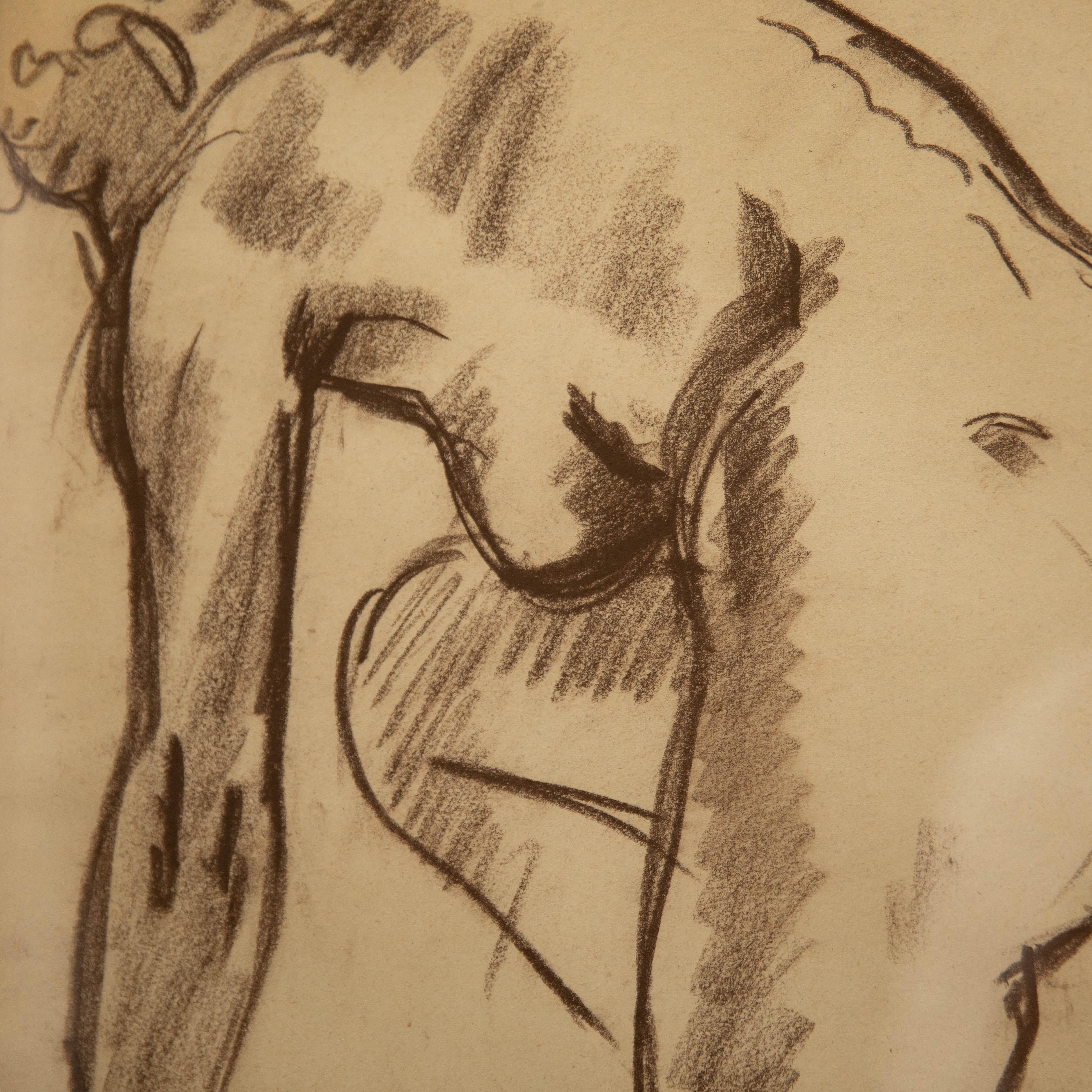 Georges Pacouil (1903-1996) - Mid 20th Century Charcoal Drawing, Dynamic Nude For Sale 2