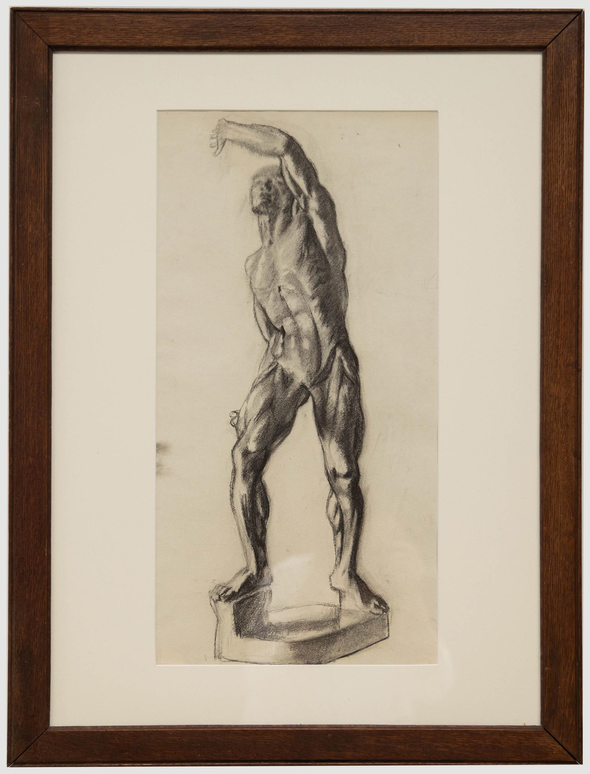 Unknown Nude - Georges Pacouil (1903-1996) - Charcoal Drawing, Musculature Study