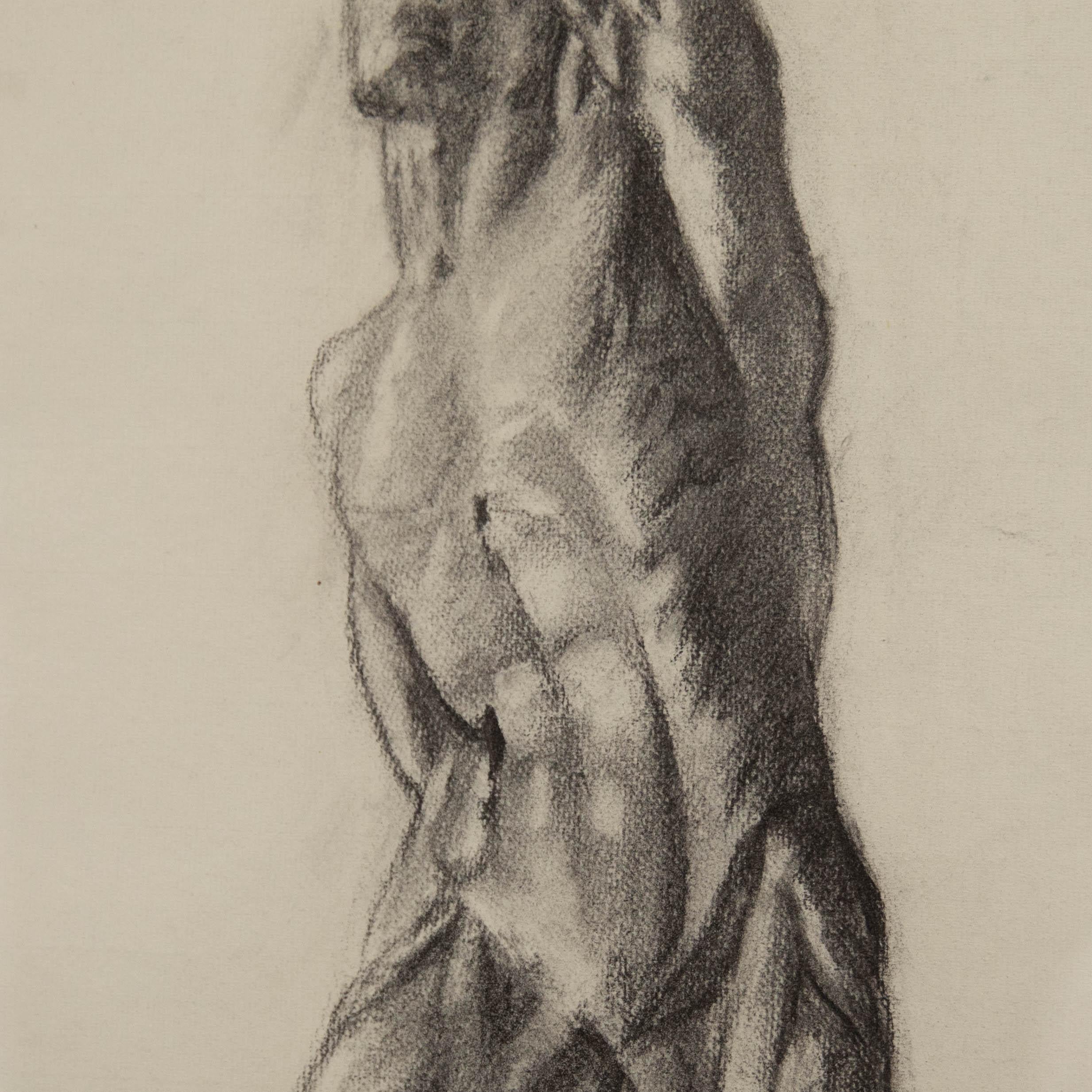 Georges Pacouil (1903-1996) - Charcoal Drawing, Musculature Study For Sale 1