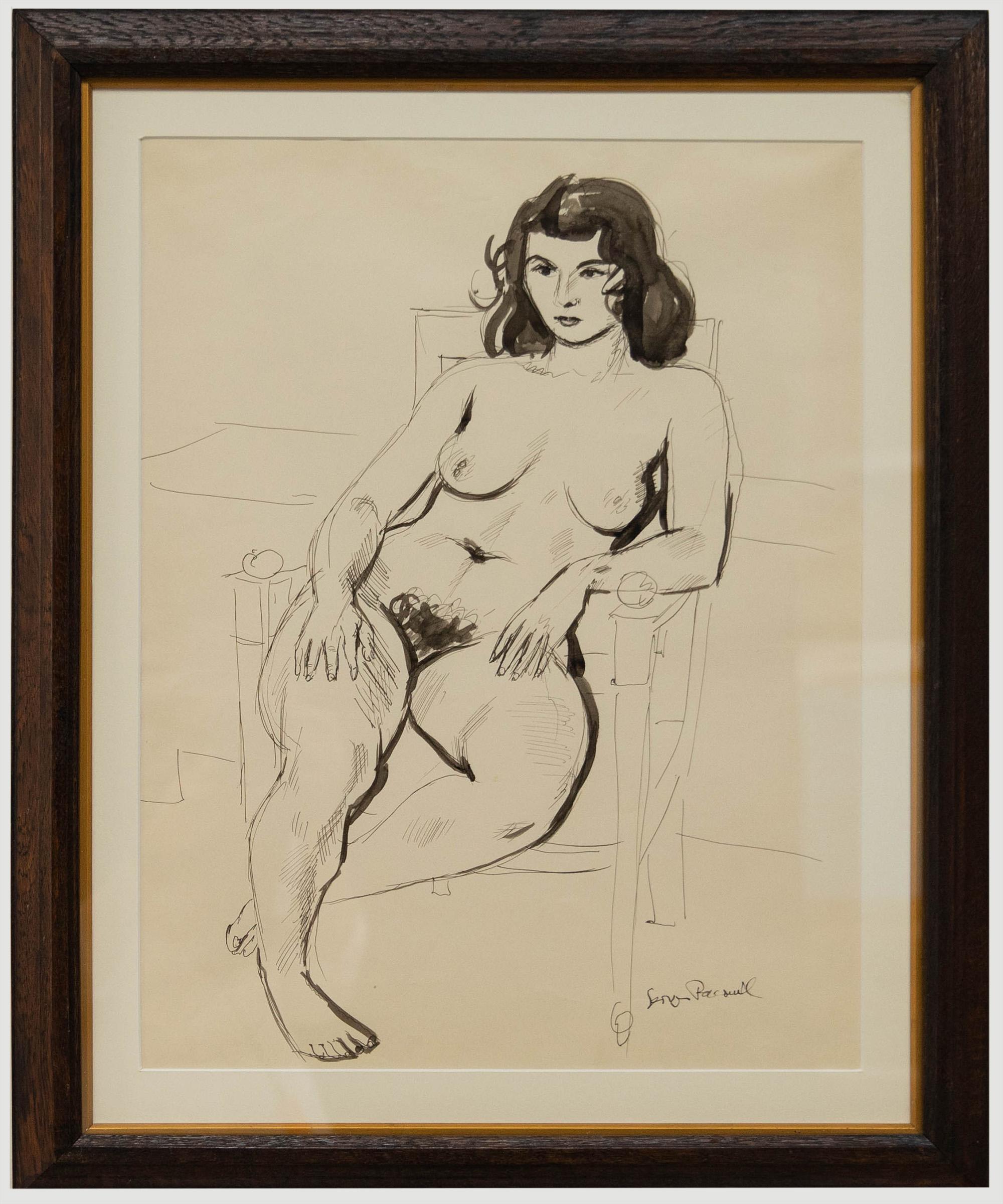 Nude Unknown - Georges Pacouil (1903-1996) - Encre indienne du milieu du 20e siècle, modèle de vie