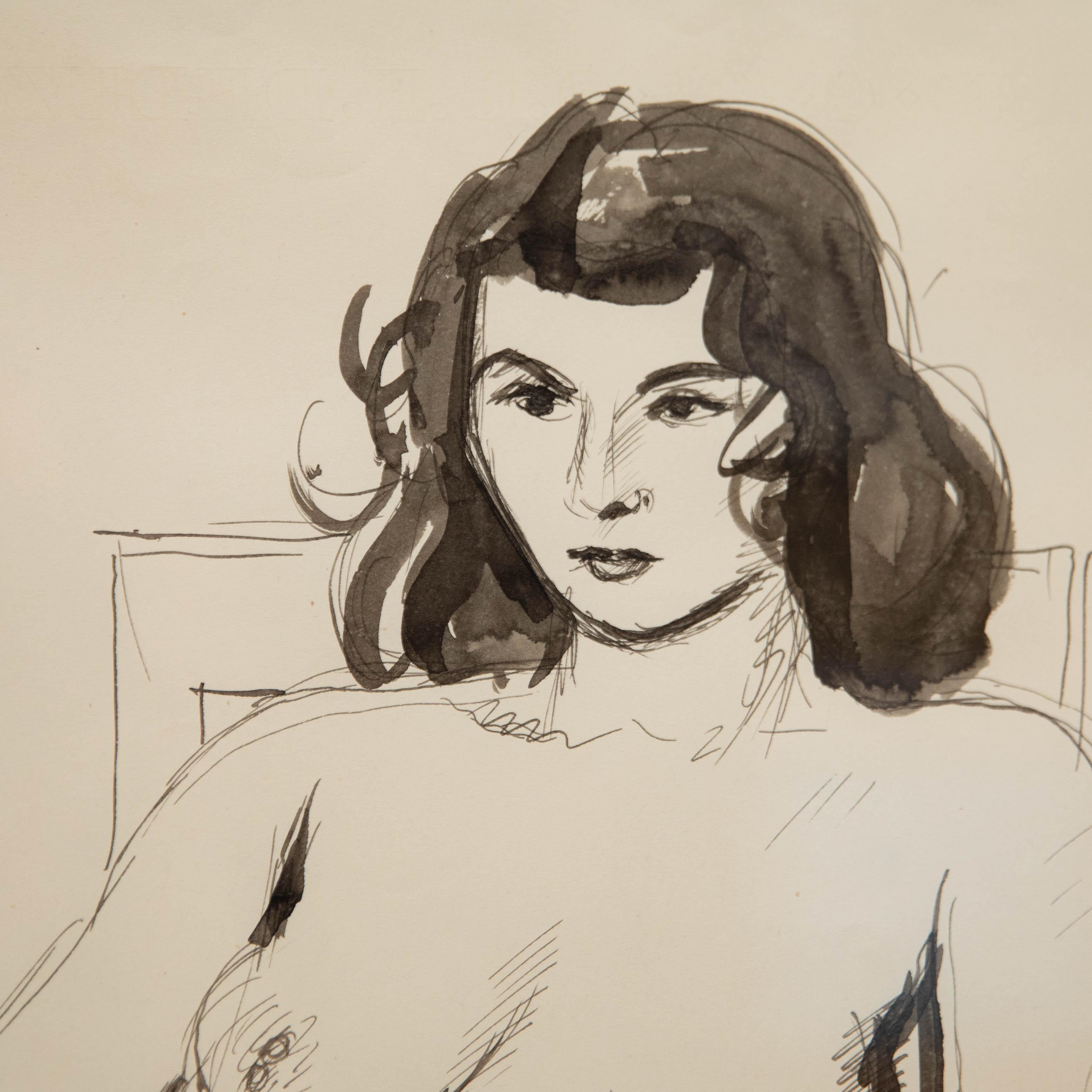 Georges Pacouil (1903-1996) - Mid 20th Century India Ink, Life Model For Sale 1