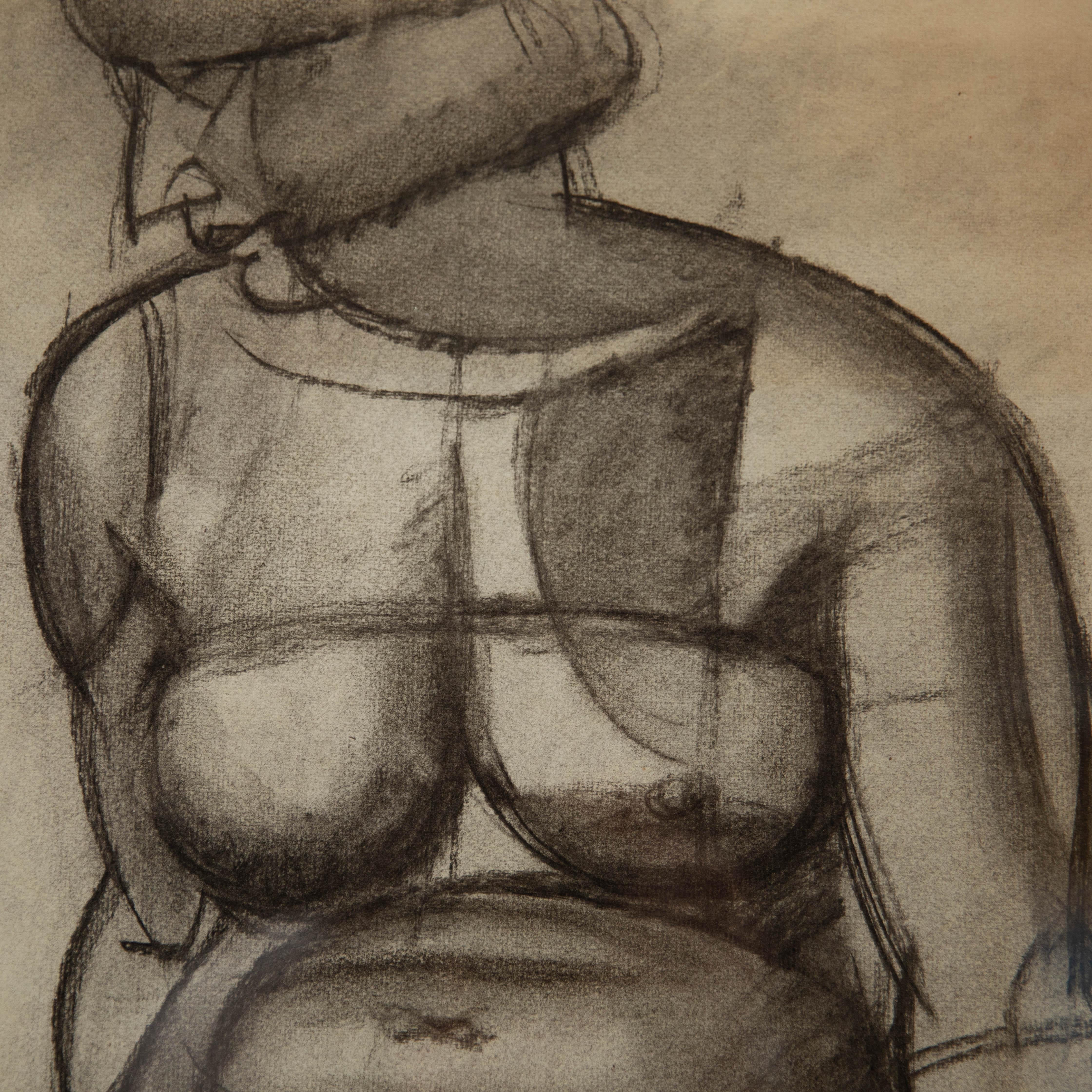 Georges Pacouil (1903-1996) - Charcoal Drawing, Monochromatic Nude For Sale 3