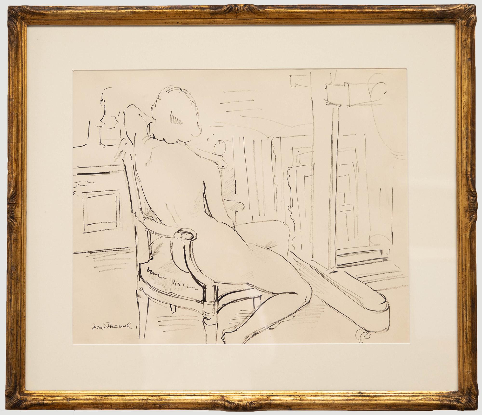 Unknown Nude - Georges Pacouil (1903-1996) - Mid 20th Century India Ink, In the Atelier I
