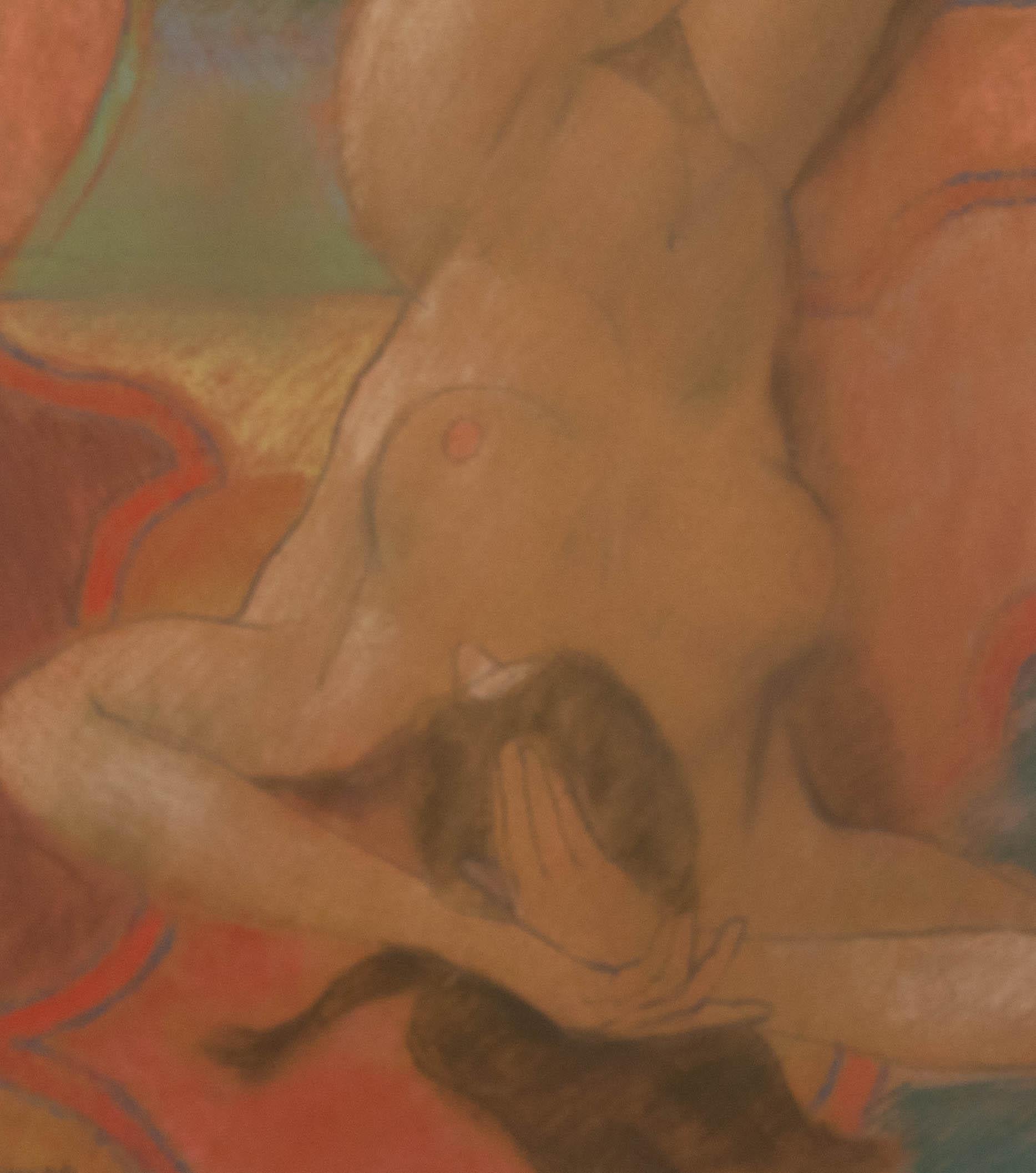 Ken Symonds (1927-2010) - Framed 20th Century Pastel, Nude on Patterned Rug For Sale 2