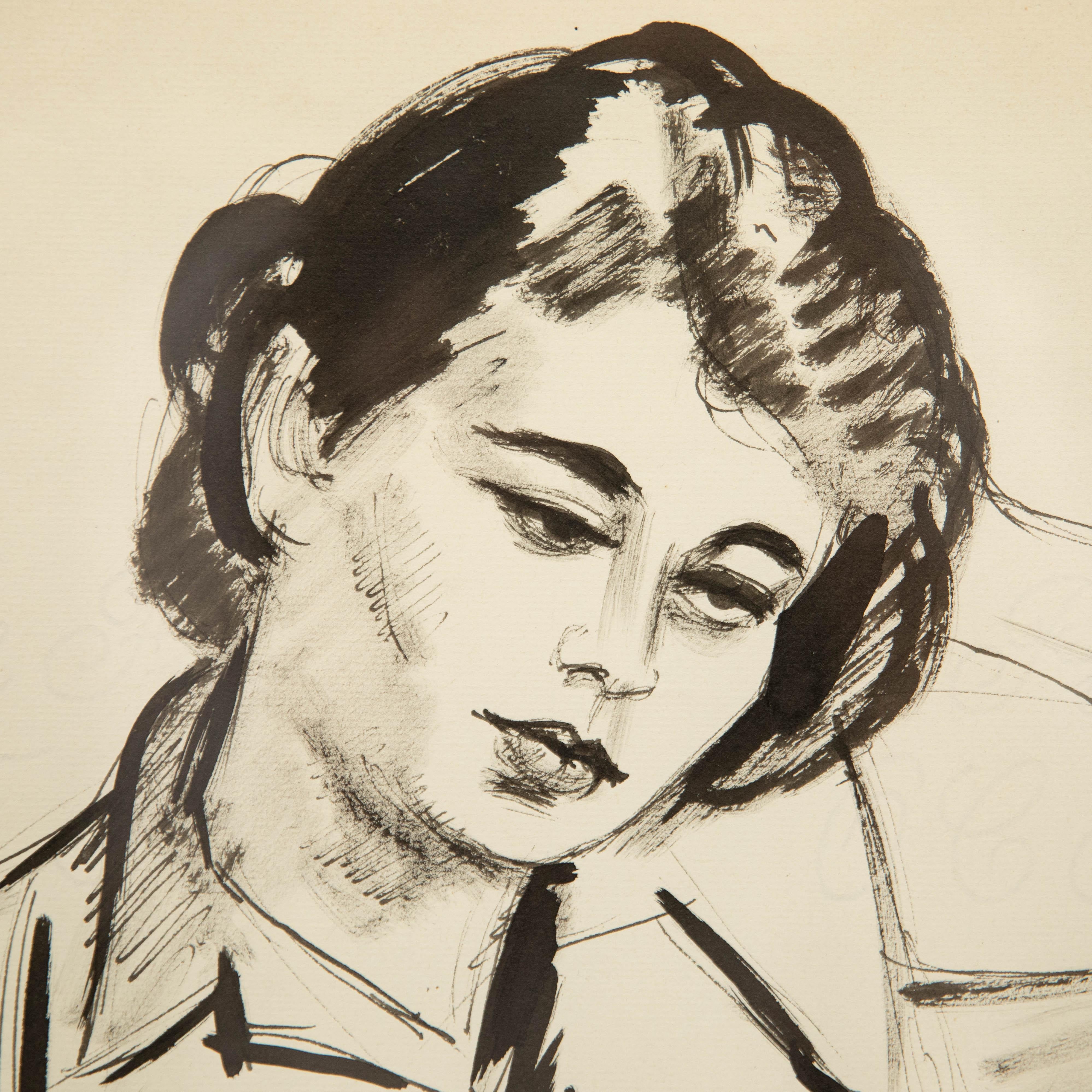 Georges Pacouil (1903-1996) - Mid 20th Century India Ink, Reverie For Sale 2