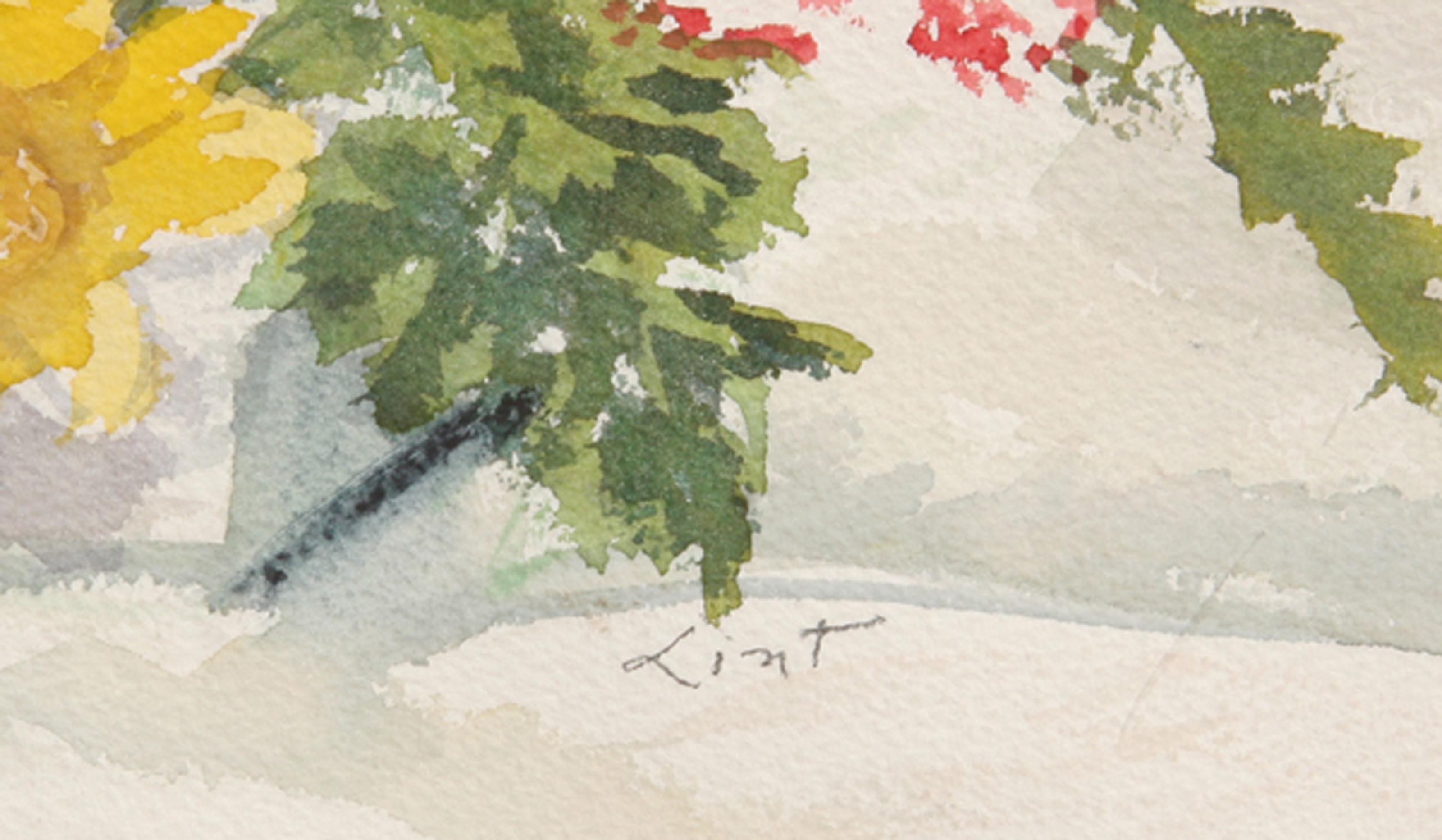 White Pot of Wildflowers, Impressionist Watercolor by Adela Smith Lintelmann For Sale 1