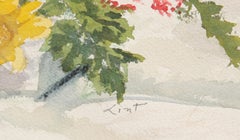 White Pot of Wildflowers, Impressionist Watercolor by Adela Smith Lintelmann