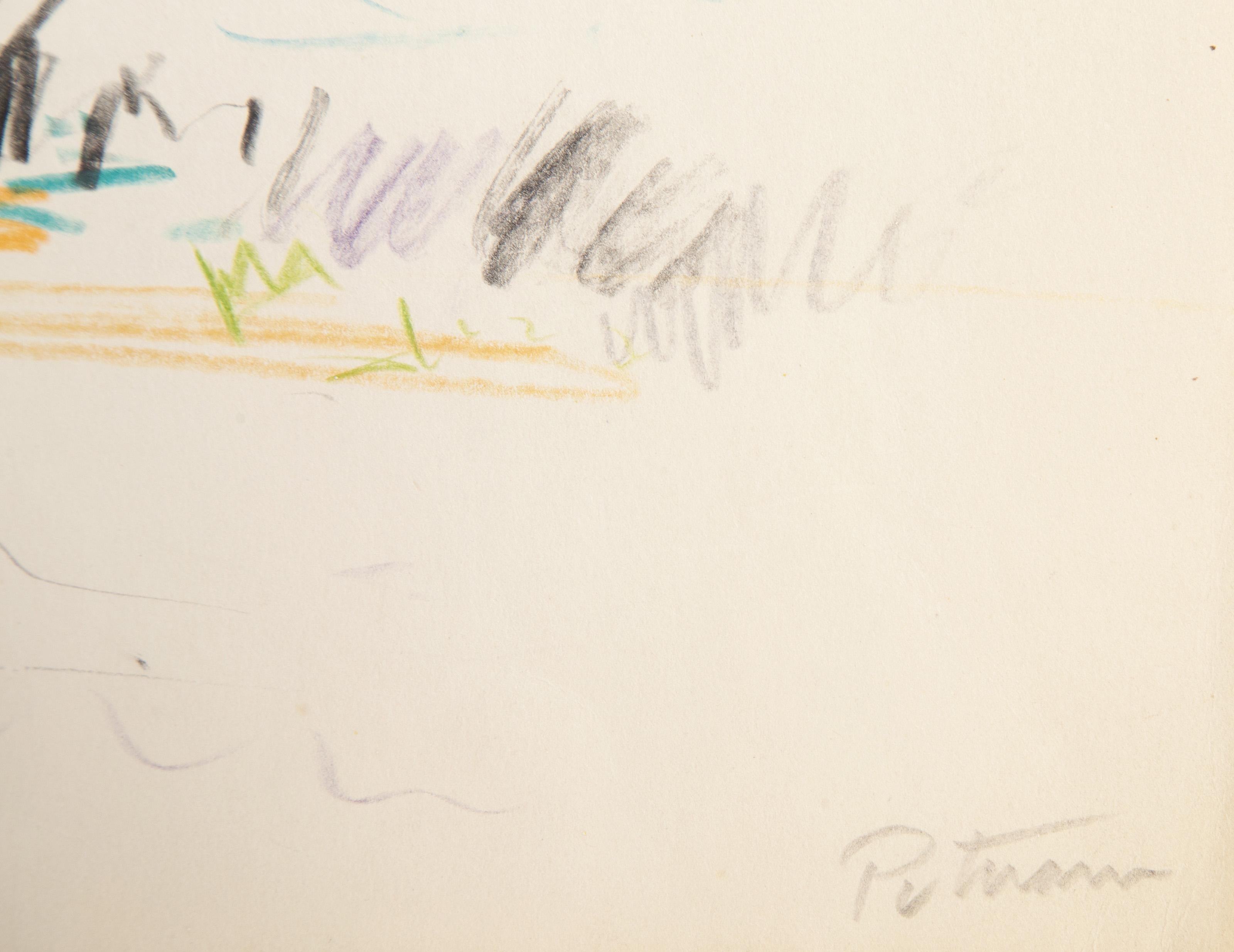 Golden Hour, Impressionist Crayon and Graphite Drawing by Wallace Putnam For Sale 2