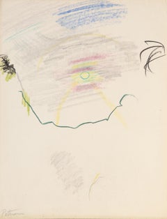 Sunny Landscape, Abstract Graphite and Crayon Drawing by Wallace Putnam
