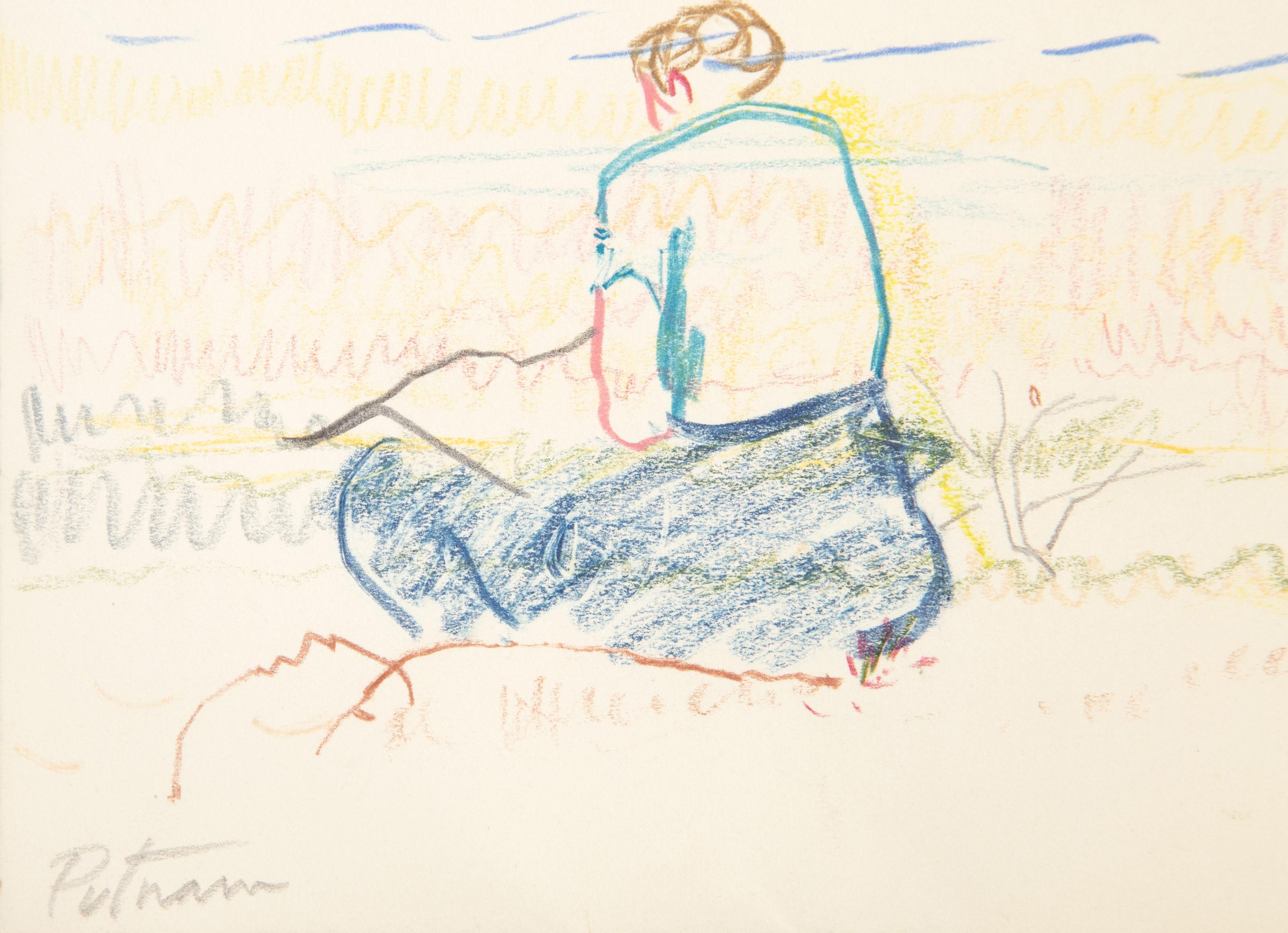 Donna sulla spiaggia, pastello impressionista, grafite e matita colorata - Art Impressionismo di Wallace Putnam