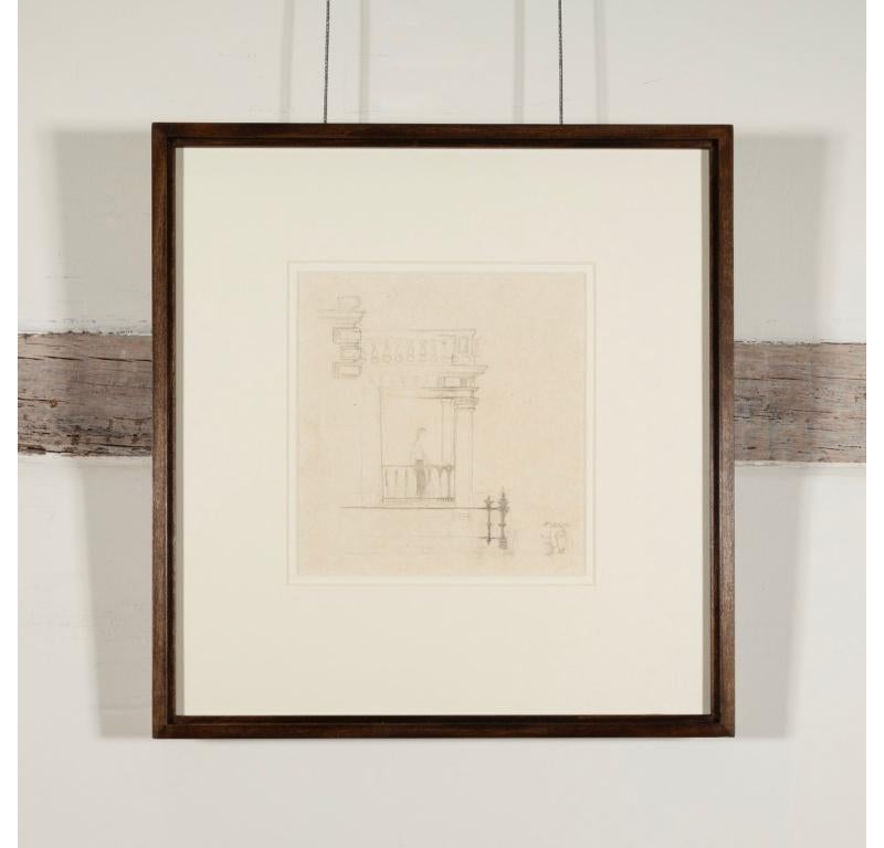 Portico with Figure and Scooter, Pencil Drawing by Michael Andrews - Art by Unknown