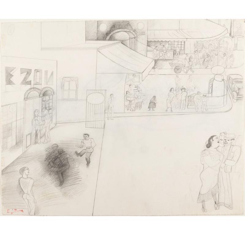 Street Scene, Pencil Drawing by Edward Burra, 1930s circa