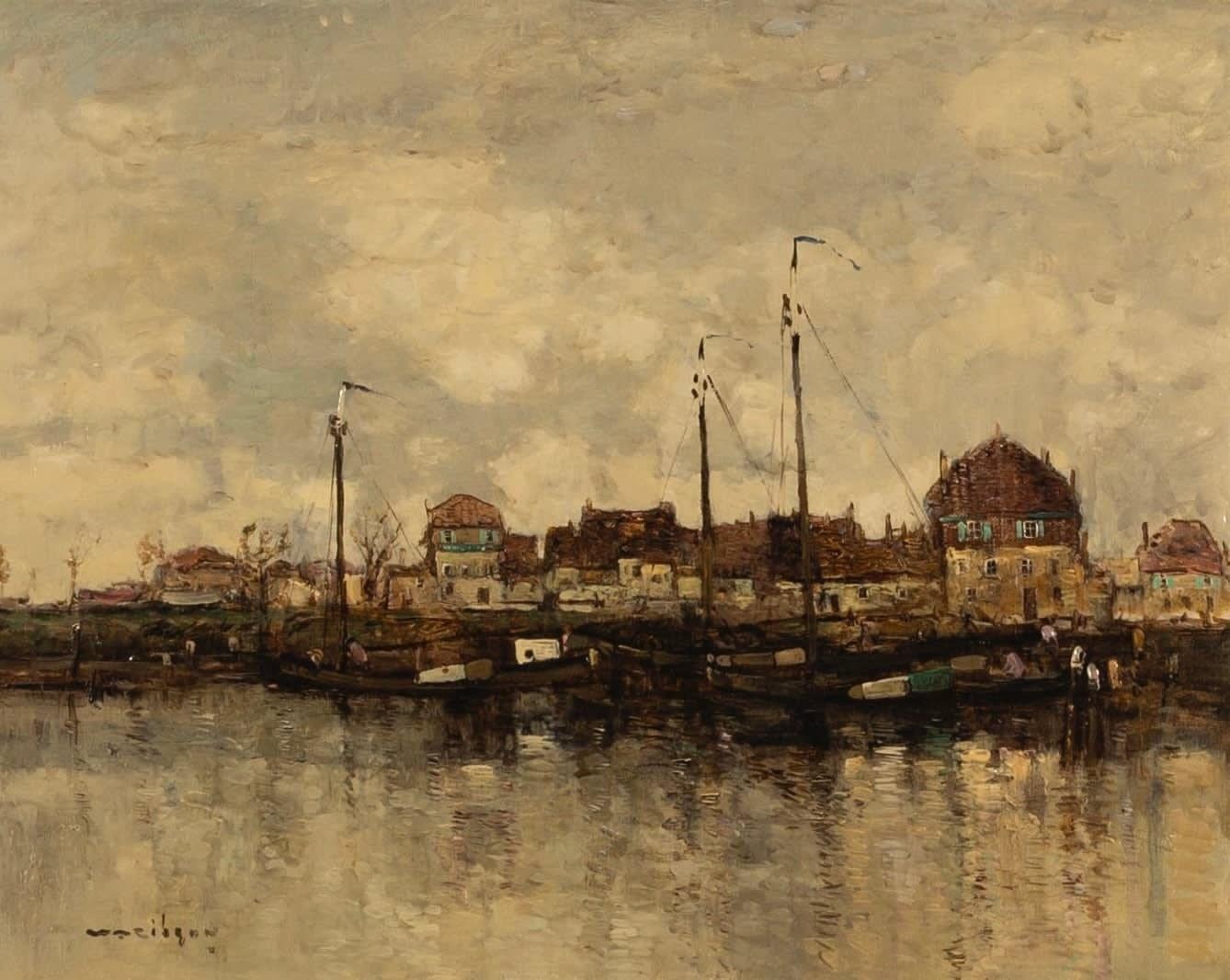 Puerto en Holanda (Markham), Pintura al óleo sobre lienzo de William Alfred Gibson

Más información:
Técnica: Óleo sobre lienzo
40,6 x 50,8 cm
16 x 20 pulgadas
Firmado; con título en etiqueta pegada en el reverso
