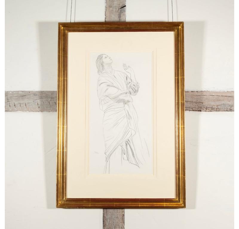 Dorelia Looking Up, Pencil on Paper Drawing by Augustus John For Sale 1