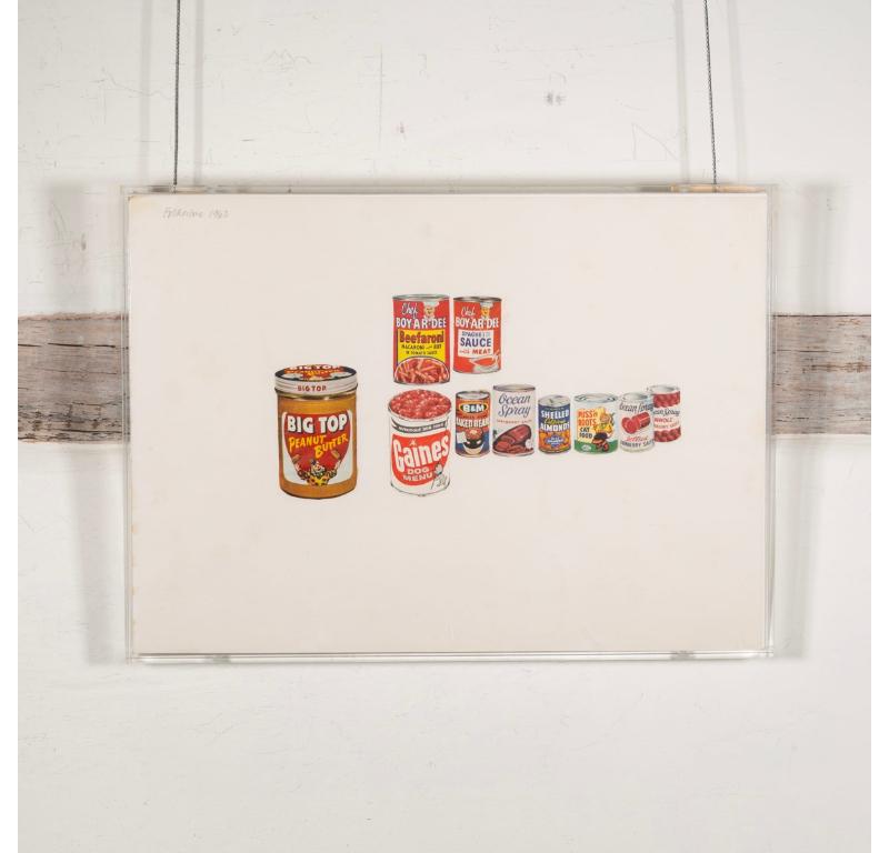 Mantequilla de cacahuete y latas, collage de papel, arte de Mark Lancaster, 1962 en venta 1