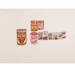 Vintage Peanut Butter & Tin Cans, Paper Collage, Art by Mark Lancaster, 1962