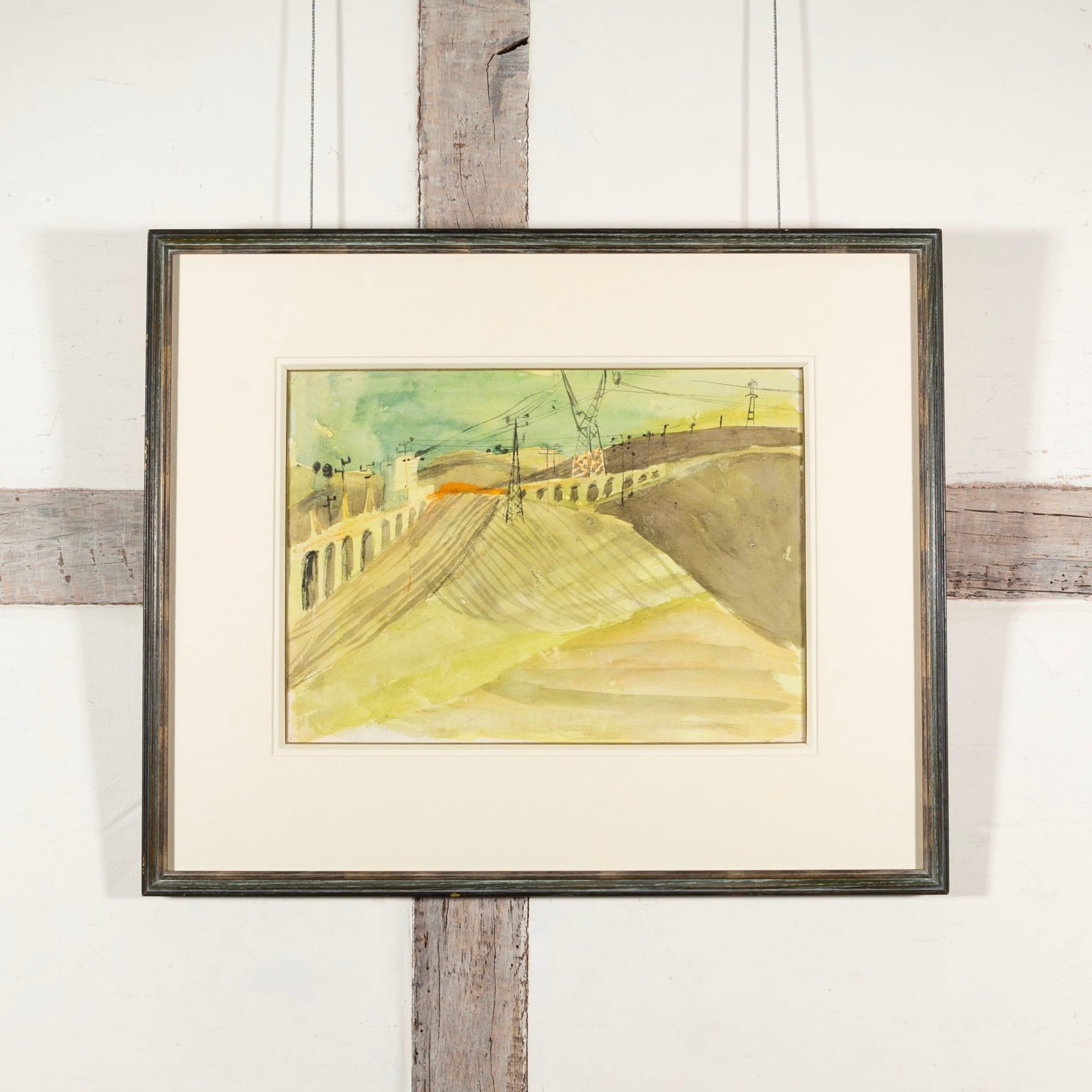 Italian Landscape with Pylons, Watercolour and Charcoal by Peter Potworowski - Art by Unknown