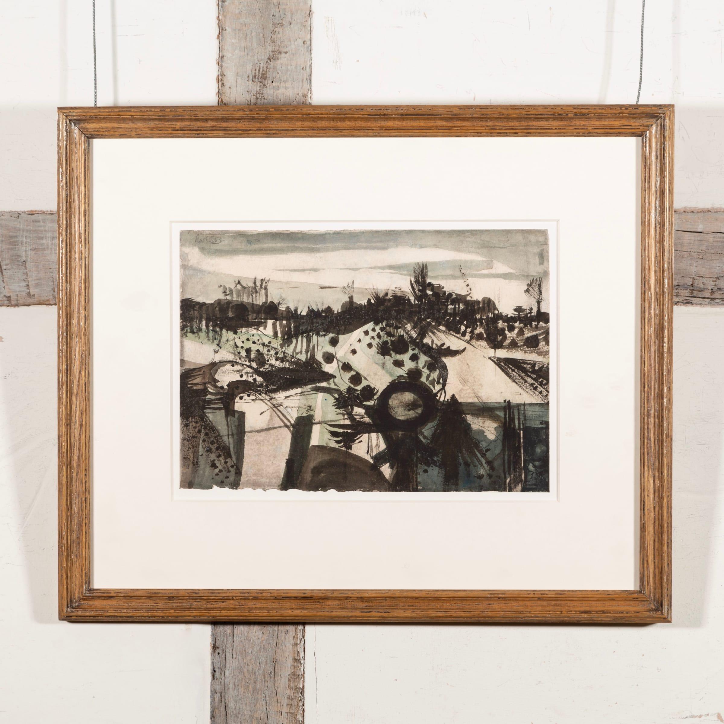Paesaggio pastorale, pittura a guazzo e acquerello di Alan Reynolds, 1953 in vendita 1