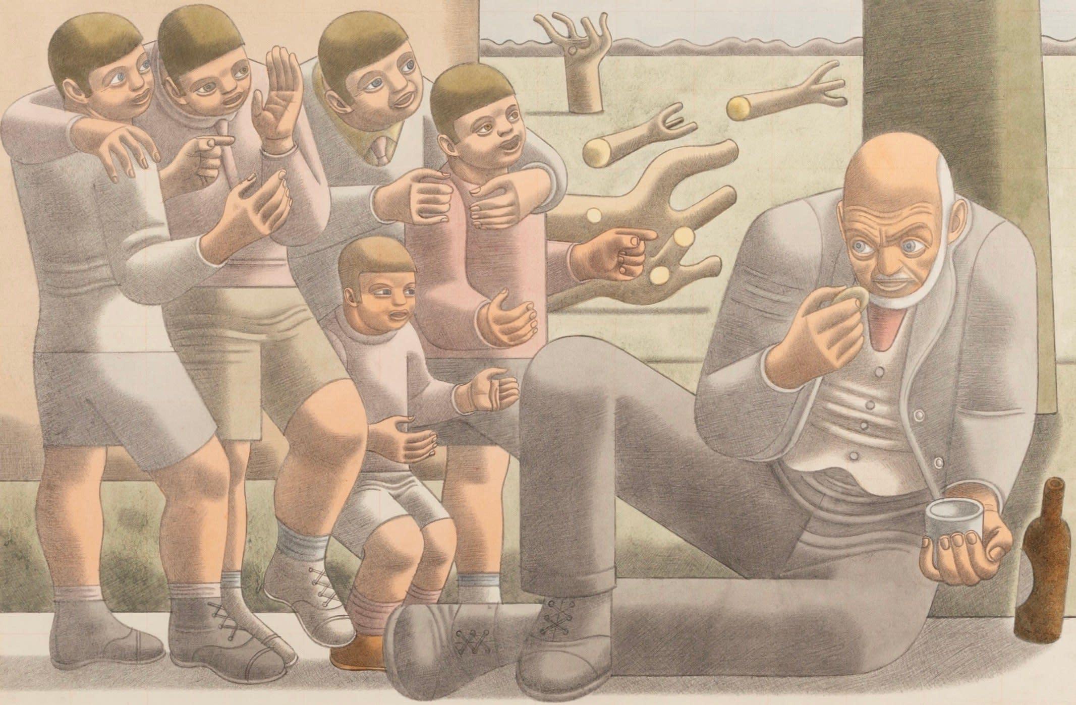 El vagabundo, acuarela y pintura a lápiz de William Roberts, 1945 circa

Más información:
Técnica: Acuarela y lápiz
35 x 53 cm
13 3/4 x 20 7/8 pulg.

William Roberts fue un artista británico, conocido a veces como el "cubista inglés". 

Nacido en