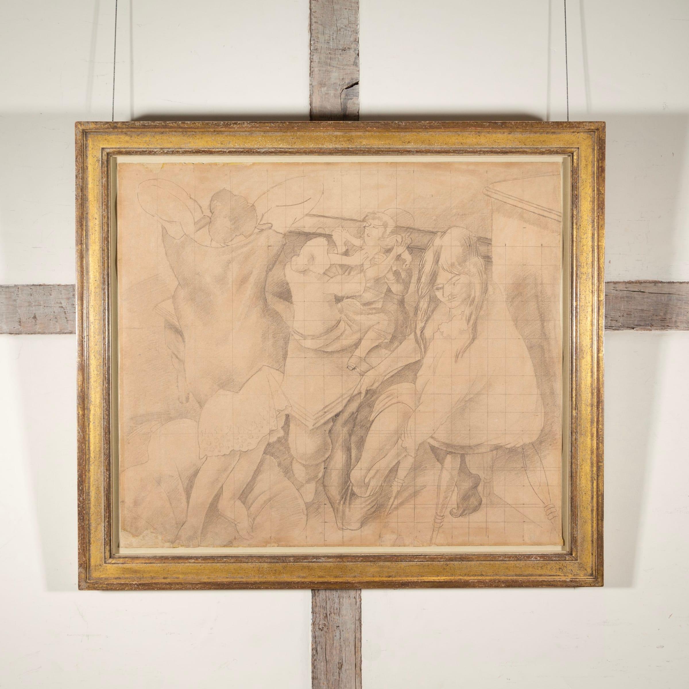 Study for Going to Bed Zeichnung, Bleistift auf Papier von Stanley Spencer, 1935 im Angebot 1