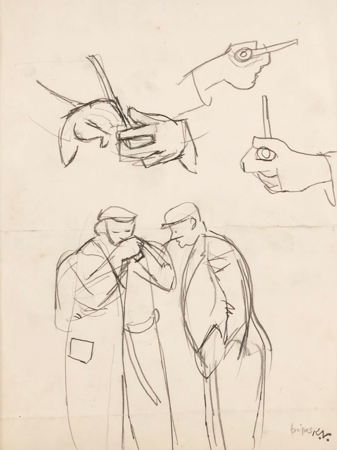 Pipes, 20 (Studies for Lighting a Pipe) Pencil Drawing by Keith Vaughan, 1946 Circa

Additional information:
Medium: Pencil Drawing
10 1/8 x 8 1/8 in
25.7 x 20.5 cm
Titled; stamped with initials

Keith Vaughan was a British painter and