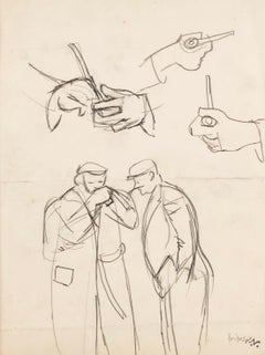 Pipas, 20 (Estudios para encender una pipa) Dibujo a lápiz de Keith Vaughan, 1946c