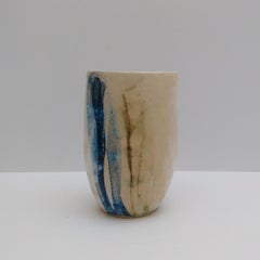 Vessel with Blue Abstracts Stoneware by Leslie Mckinley Howell, 2018