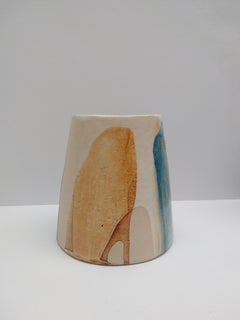 Vessel with Blue Abstracts Stoneware with Glazes by Leslie Mckinley Howell, 2018